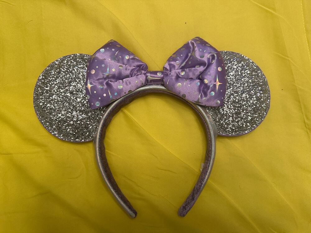 Disney Parks Tomorrowland Celestial Silver & Purple Minnie Mouse Ear Headband